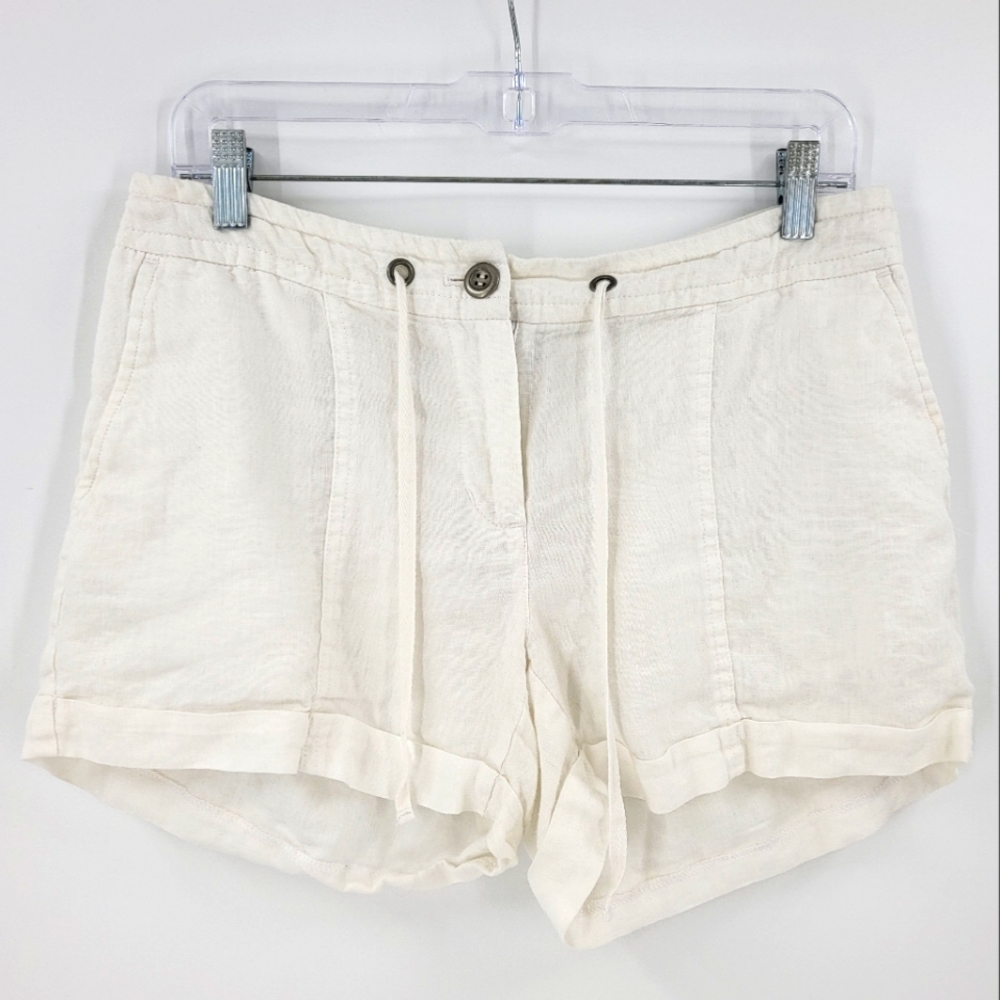 Willi Smith Linen Lightweight Drawstring Shorts Rolled Hem White 6 US Womens